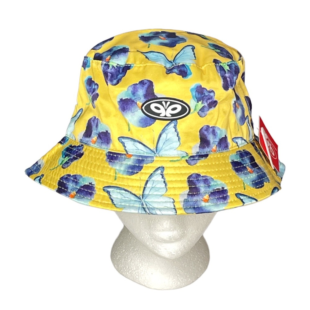 Petals and Peacocks Butterflies and Flowers Bucket Hat Yellow, blue